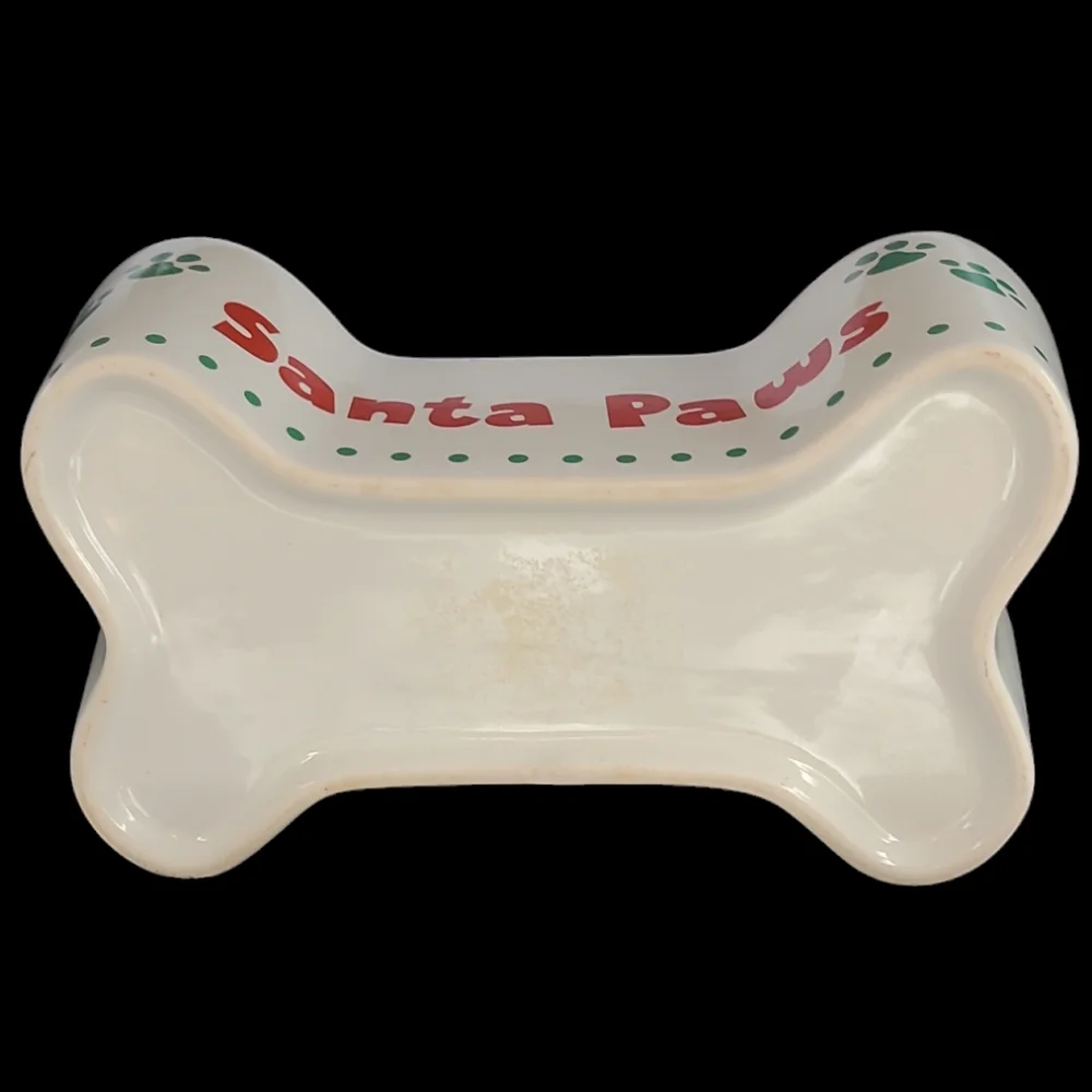 SANTA PAWS BONE SHAPED WHITE PET BOWL